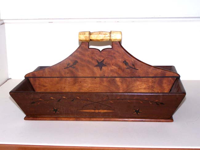 A 19th century Whale Ivory mounted inlaid Maple Cutlery Tray